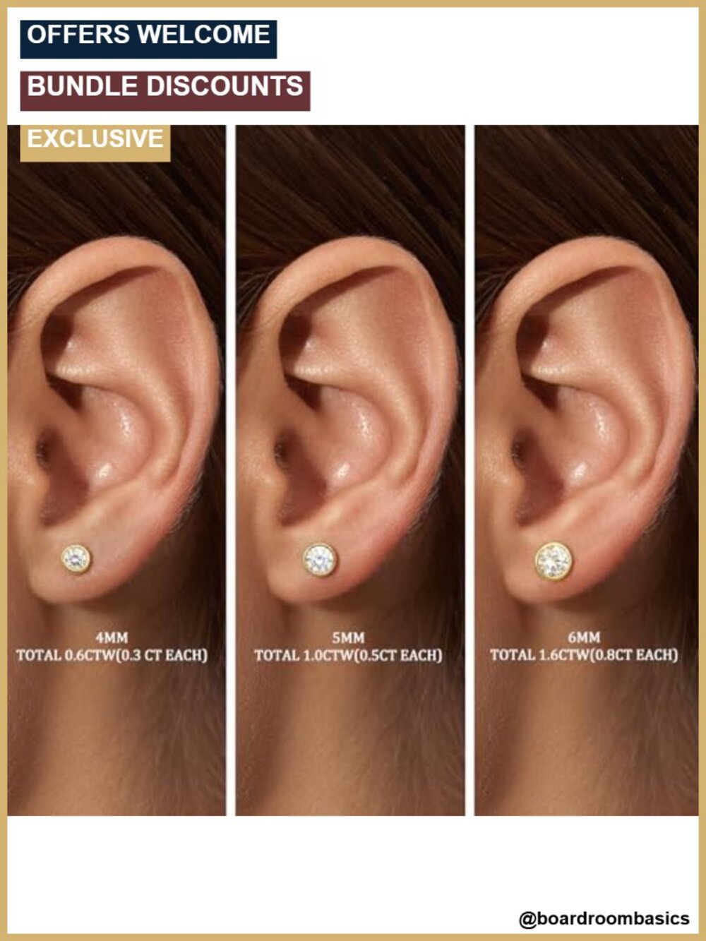 Moissanite Stud Earrings 925 Sterling Silver Gold Plated Bezel Set - Picture 3 of 6